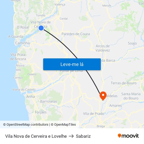 Vila Nova de Cerveira e Lovelhe to Sabariz map