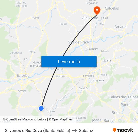 Silveiros e Rio Covo (Santa Eulália) to Sabariz map