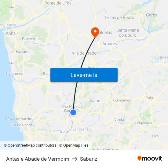 Antas e Abade de Vermoim to Sabariz map