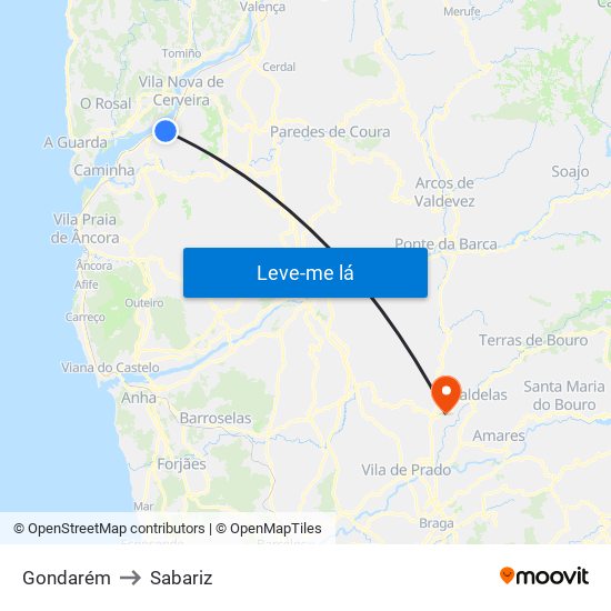 Gondarém to Sabariz map