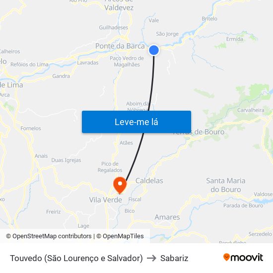 Touvedo (São Lourenço e Salvador) to Sabariz map