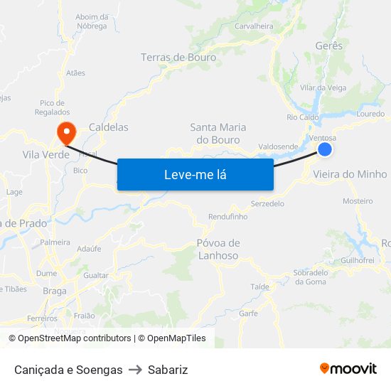 Caniçada e Soengas to Sabariz map