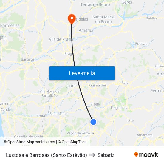 Lustosa e Barrosas (Santo Estêvão) to Sabariz map