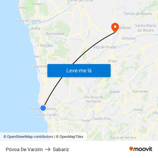 Póvoa De Varzim to Sabariz map