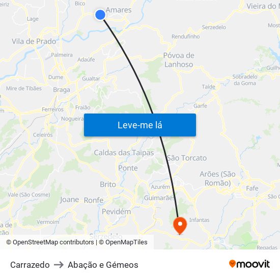 Carrazedo to Abação e Gémeos map