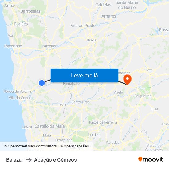 Balazar to Abação e Gémeos map