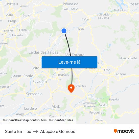 Santo Emilião to Abação e Gémeos map