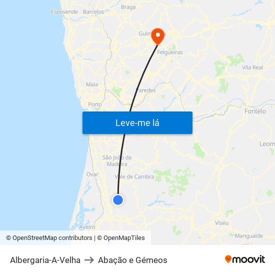 Albergaria-A-Velha to Abação e Gémeos map