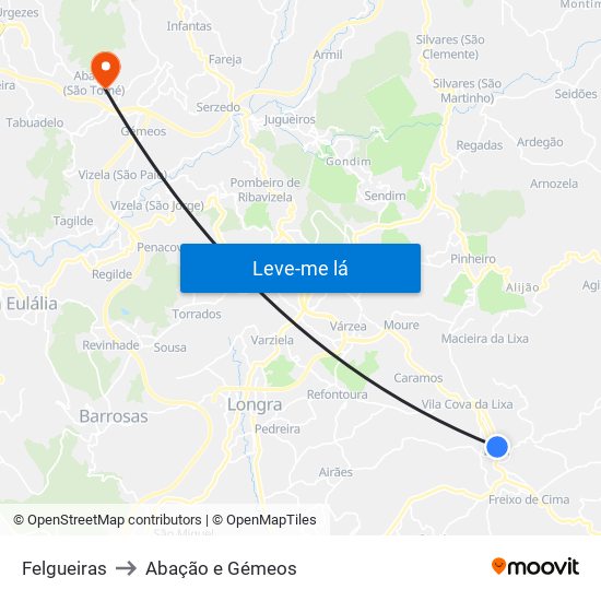 Felgueiras to Abação e Gémeos map