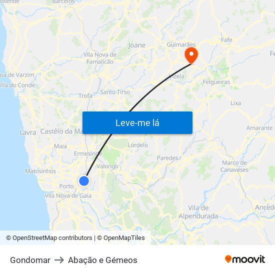 Gondomar to Abação e Gémeos map