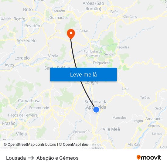 Lousada to Abação e Gémeos map