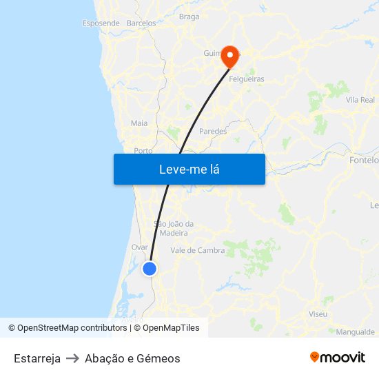 Estarreja to Abação e Gémeos map