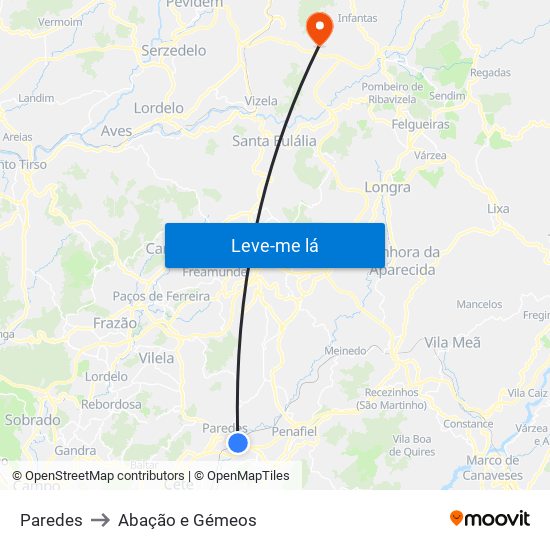 Paredes to Abação e Gémeos map