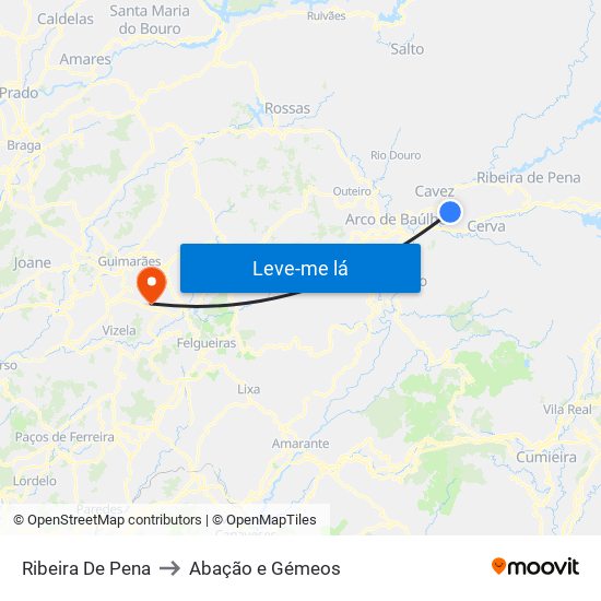 Ribeira De Pena to Abação e Gémeos map