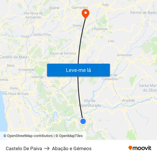 Castelo De Paiva to Abação e Gémeos map
