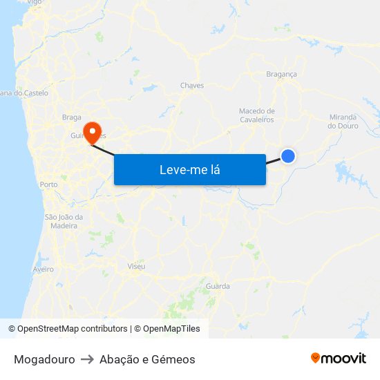 Mogadouro to Abação e Gémeos map