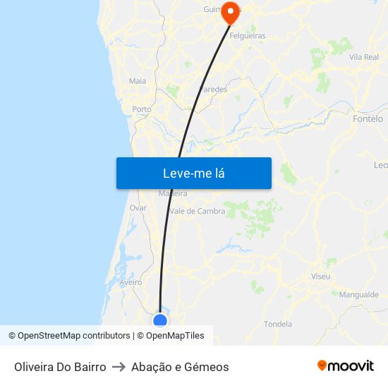 Oliveira Do Bairro to Abação e Gémeos map