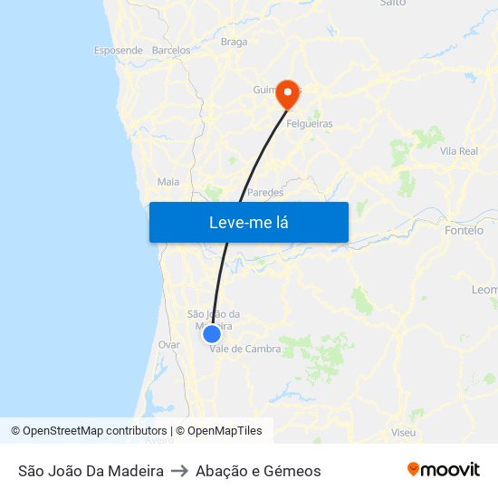 São João Da Madeira to Abação e Gémeos map