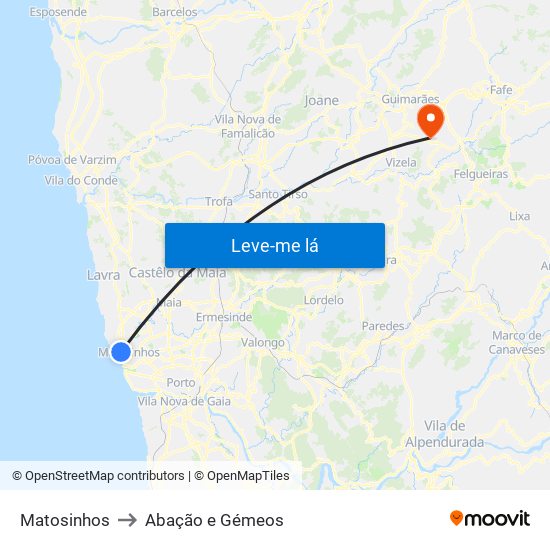 Matosinhos to Abação e Gémeos map