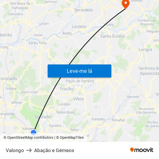 Valongo to Abação e Gémeos map
