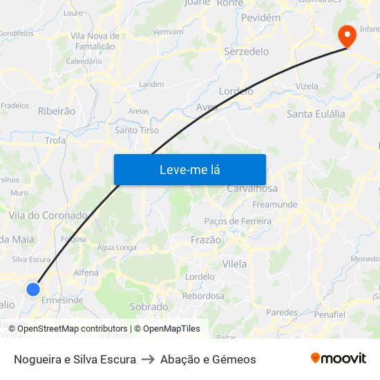 Nogueira e Silva Escura to Abação e Gémeos map