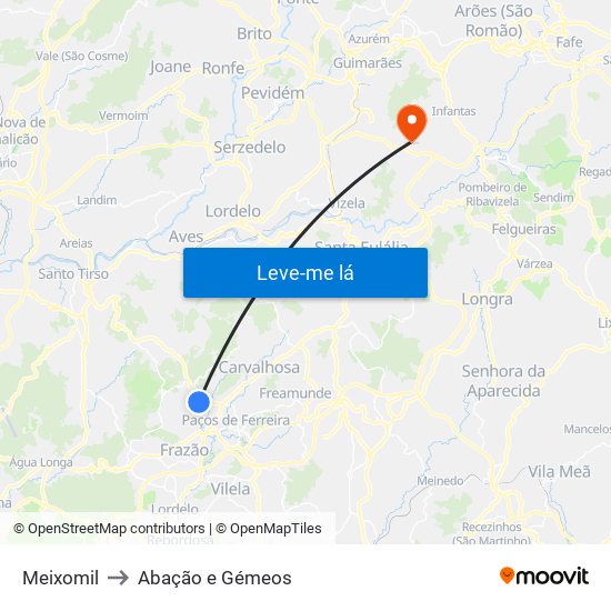 Meixomil to Abação e Gémeos map