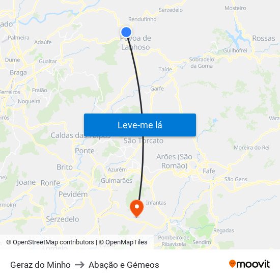 Geraz do Minho to Abação e Gémeos map