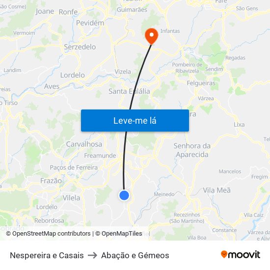 Nespereira e Casais to Abação e Gémeos map