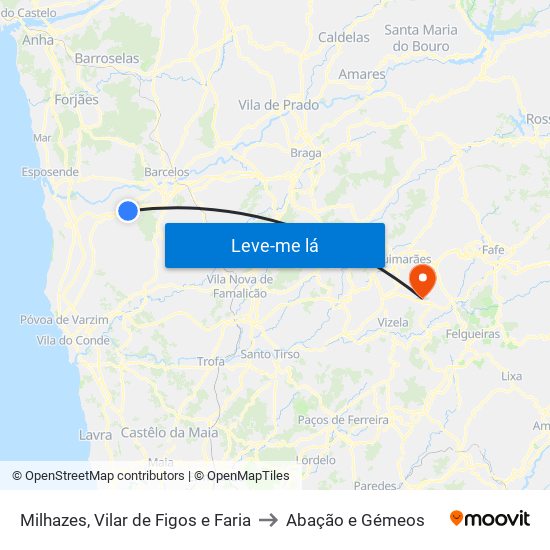Milhazes, Vilar de Figos e Faria to Abação e Gémeos map