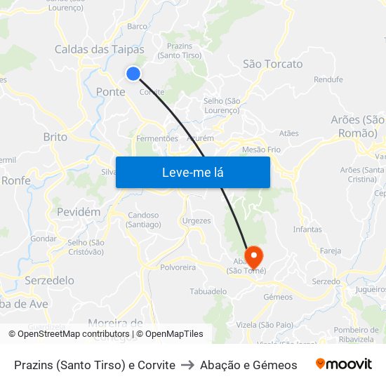 Prazins (Santo Tirso) e Corvite to Abação e Gémeos map