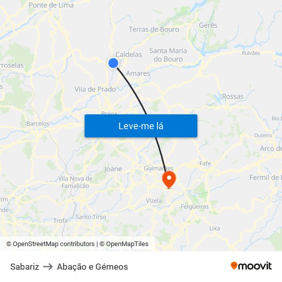 Sabariz to Abação e Gémeos map