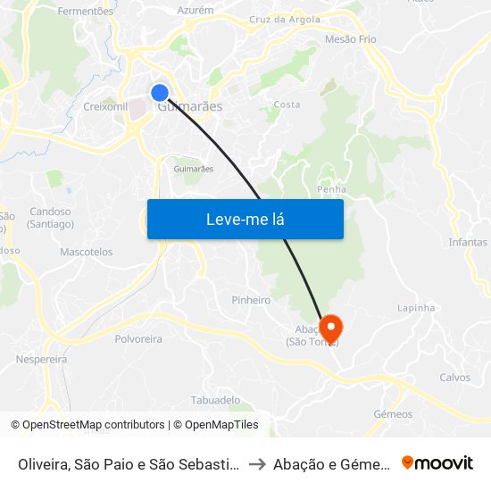 Oliveira, São Paio e São Sebastião to Abação e Gémeos map