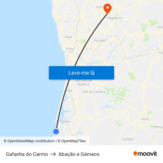 Gafanha do Carmo to Abação e Gémeos map