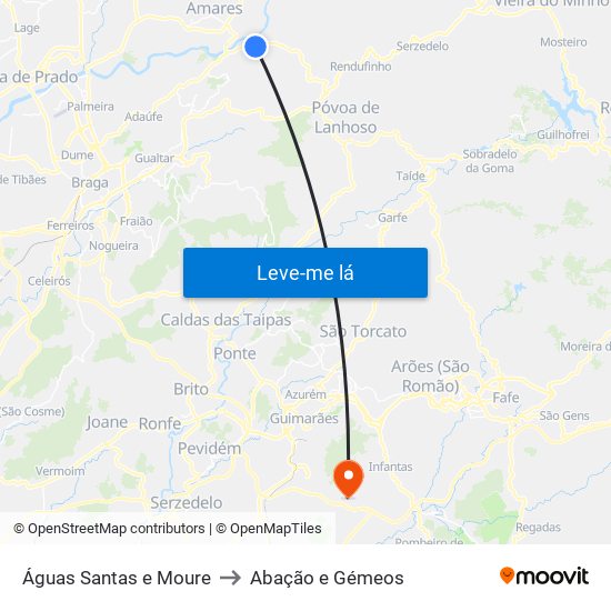 Águas Santas e Moure to Abação e Gémeos map