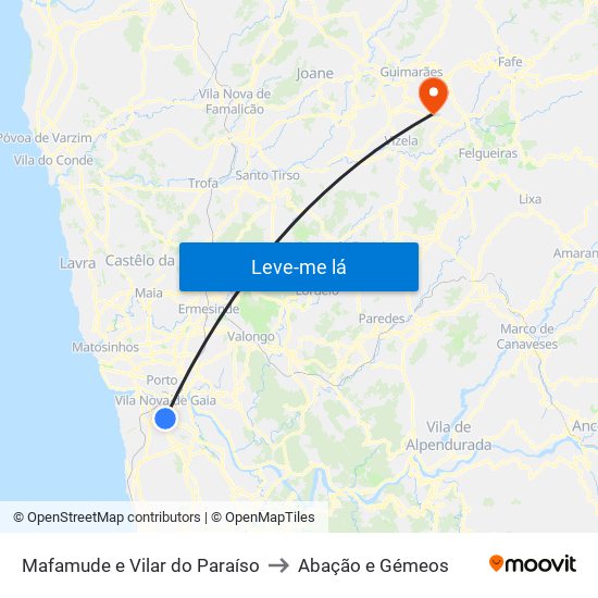 Mafamude e Vilar do Paraíso to Abação e Gémeos map
