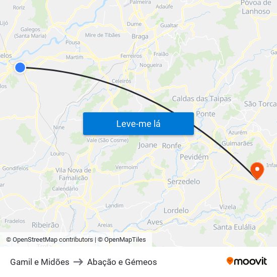 Gamil e Midões to Abação e Gémeos map