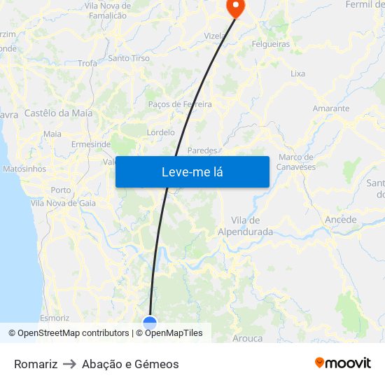 Romariz to Abação e Gémeos map