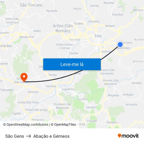 São Gens to Abação e Gémeos map