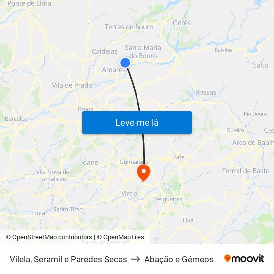 Vilela, Seramil e Paredes Secas to Abação e Gémeos map