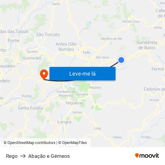 Rego to Abação e Gémeos map