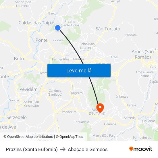 Prazins (Santa Eufémia) to Abação e Gémeos map