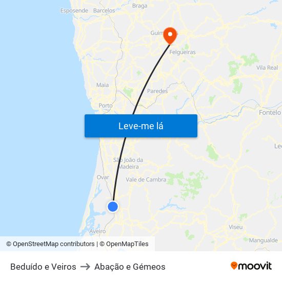 Beduído e Veiros to Abação e Gémeos map