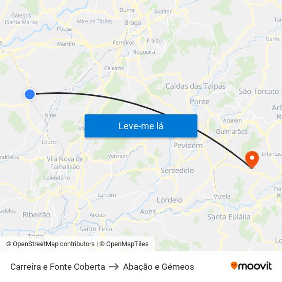 Carreira e Fonte Coberta to Abação e Gémeos map