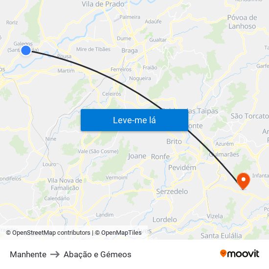 Manhente to Abação e Gémeos map
