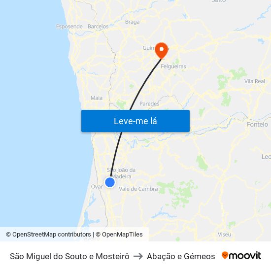 São Miguel do Souto e Mosteirô to Abação e Gémeos map