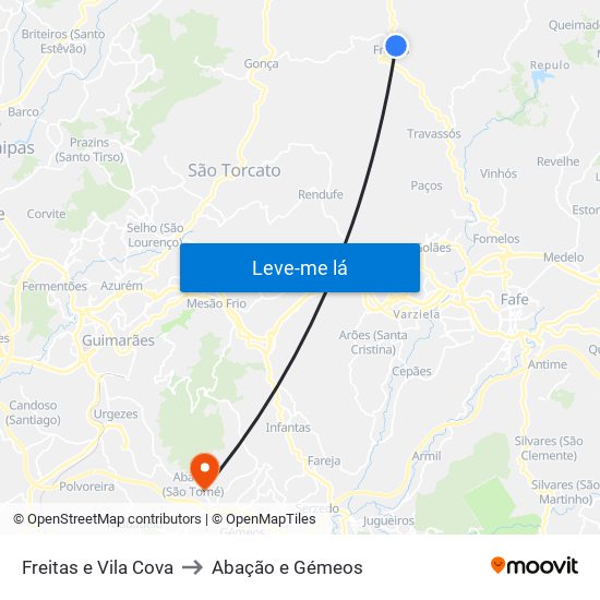 Freitas e Vila Cova to Abação e Gémeos map