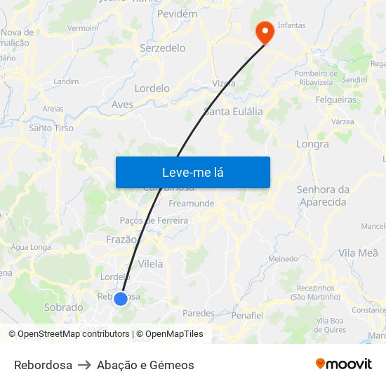 Rebordosa to Abação e Gémeos map