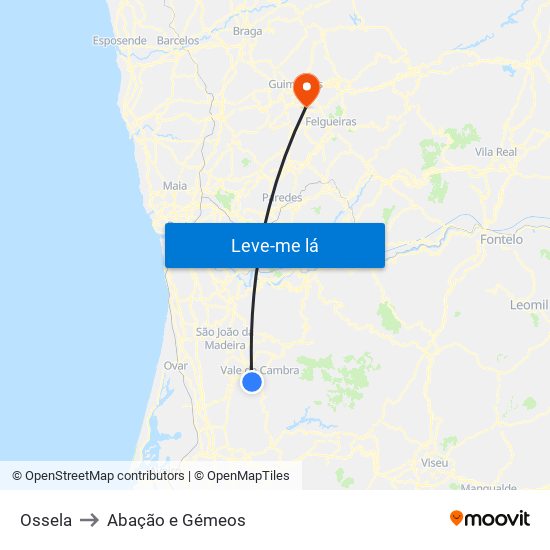 Ossela to Abação e Gémeos map