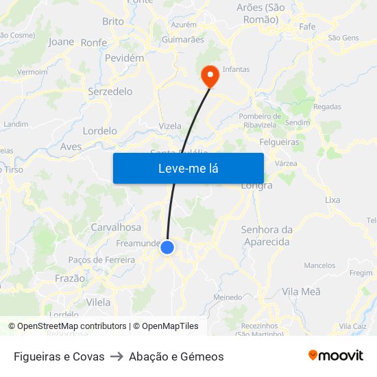 Figueiras e Covas to Abação e Gémeos map