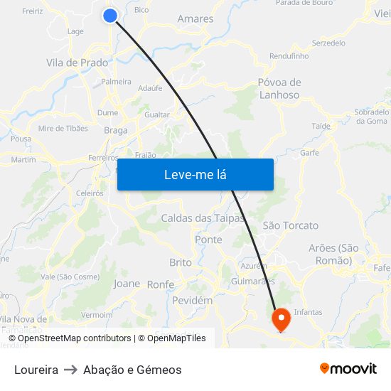 Loureira to Abação e Gémeos map